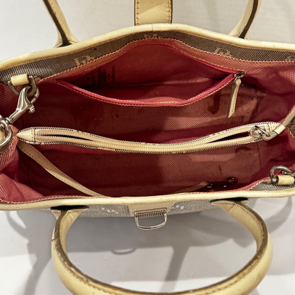 Dooney‎ & Bourke Monogram Canvas Leather Trim Satchel Bag Cream Beige Pink Liner - Picture 7 of 12